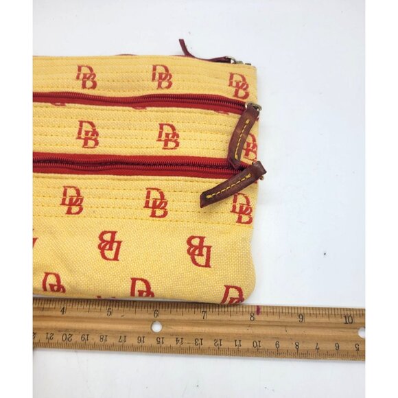 VTG Dooney & Bourke Yellow Canvas Zip Pouch Cosmetic bag leather tabs RARE - Picture 4 of 9